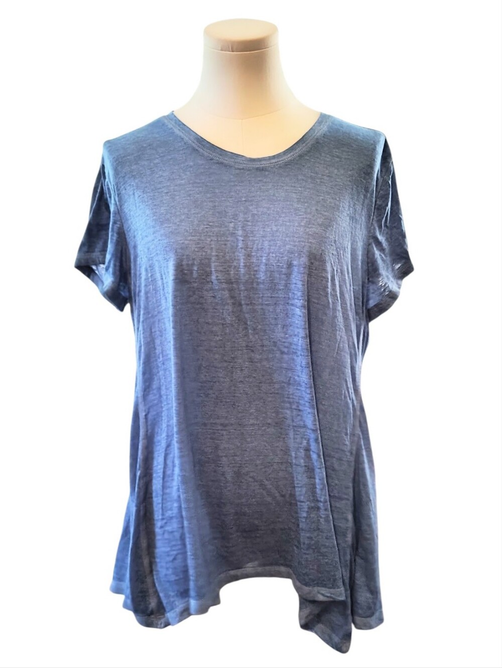 Nwot Style & Co Blue Burn In Cotton Lightweight Asymmetrical Tee Size Large